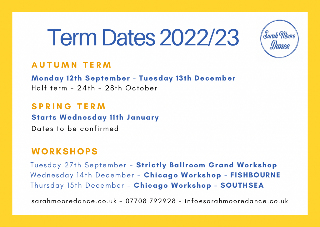 Autumn Term Dates 2022 Sarah Moore Dance